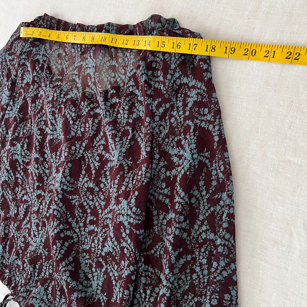 Olivaceous Burgundy Blue Floral Y2K Boho Hippie Semi-Sheer Chiffon Blouse Sz S - Picture 9 of 12